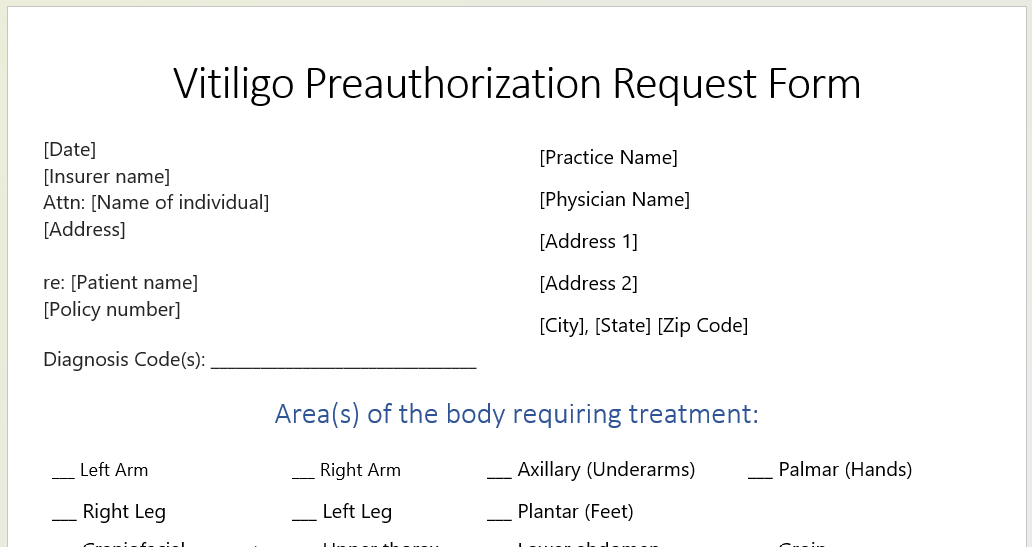 Preauthorization Request Form for Vitiligo Treatment